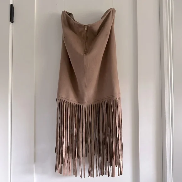 Haute Monde Tan Pencil Skirt with Fringe - Picture 2 of 4